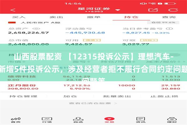 山西股票配资 【12315投诉公示】理想汽车-W新增5件投诉公示，涉及经营者拒不履行合同约定问题等